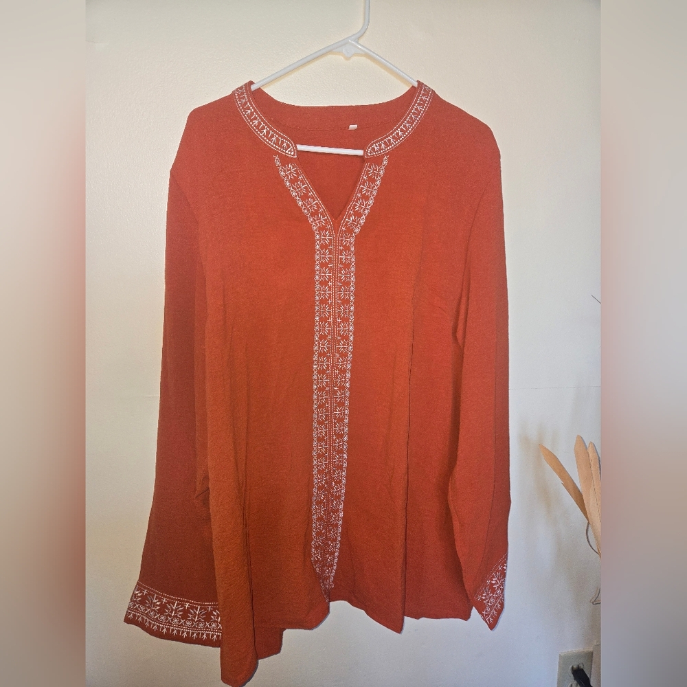 Embroidered Blouse - Rust/Burt Orange XXL